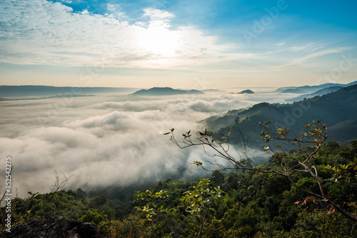 Sunrise and the mist in winter morning