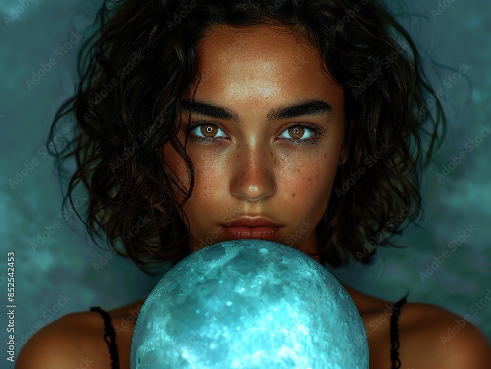 Fototapeta premium mysterious woman with glowing orb
