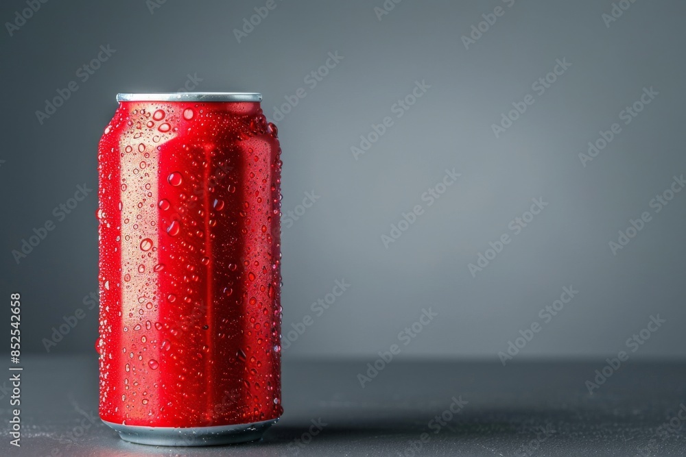 Red Beverage Can with Water Droplets Red Beverage Can with Water Droplets