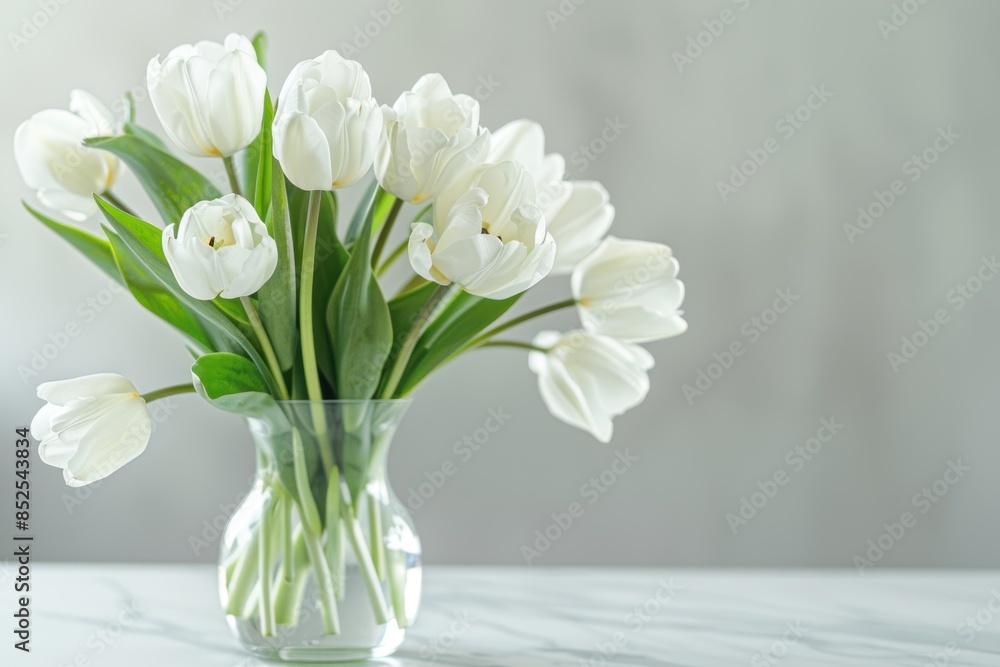 Elegant white tulips in a glass vase Elegant white tulips in a glass vase
