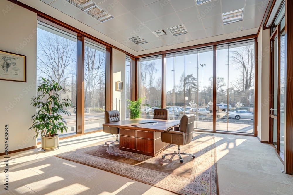 Fototapeta premium Modern Executive Office with Large Windows