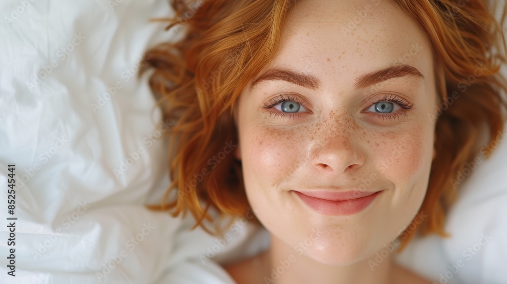 Smiling woman with curly red hair and freckles Smiling woman with curly red hair and freckles
