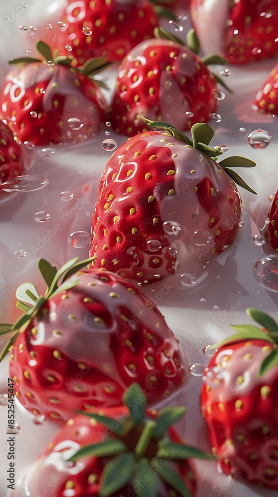 Strawberries dipped in white liquid milk Strawberries dipped in white liquid milk