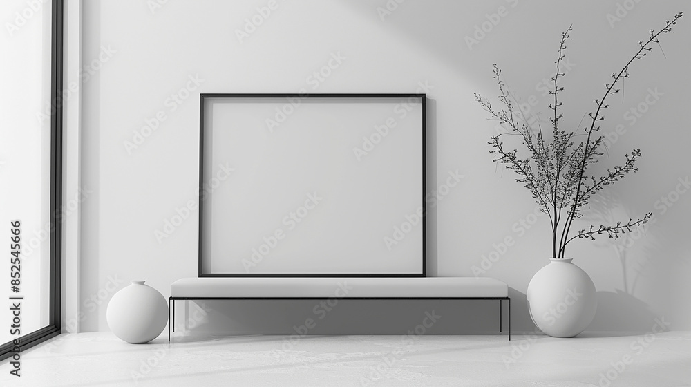 empty white room with blank frame empty white room with blank frame