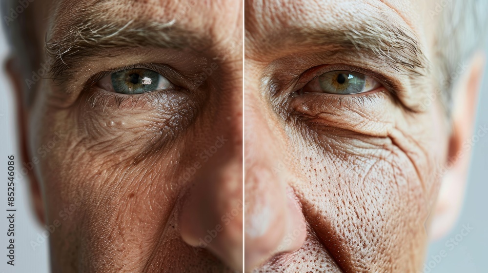 Before and After RF Lifting Treatment: Detailed Close-Up Showing Reduced Wrinkles and Improved Skin Texture Before and After RF Lifting Treatment: Detailed Close-Up Showing Reduced Wrinkles and Improved Skin Texture