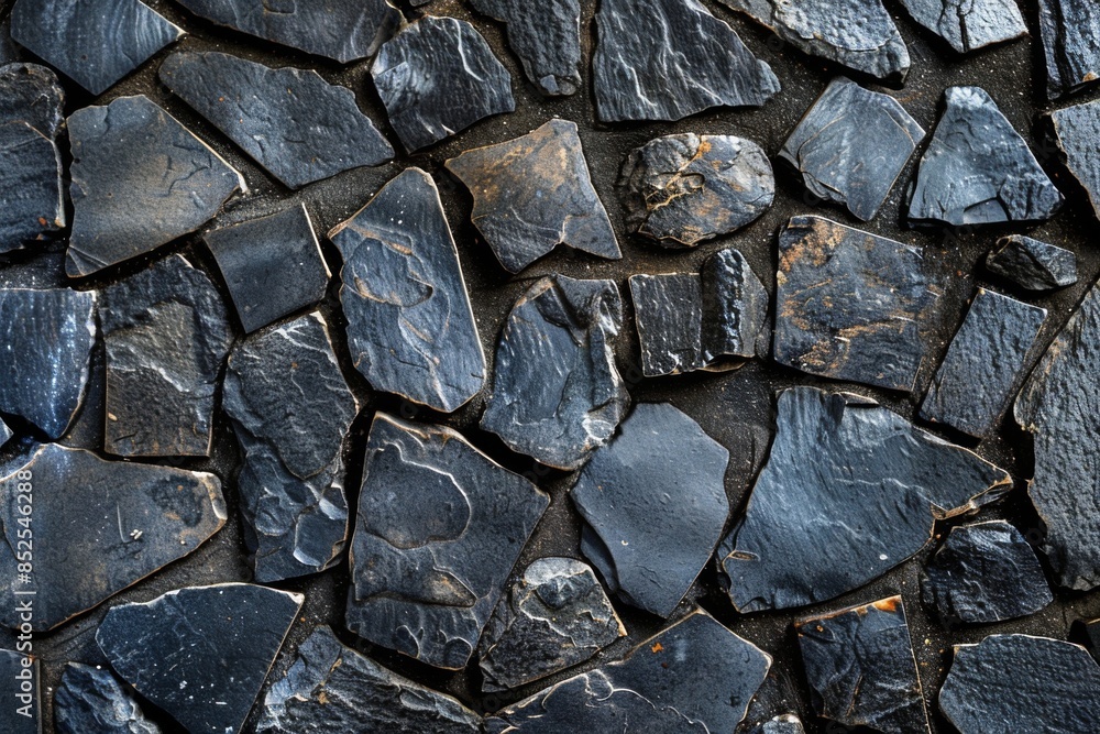 Black slate stone wall texture close-up Black slate stone wall texture close-up