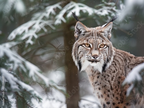Majestic lynx in snowy forest © Balaraw