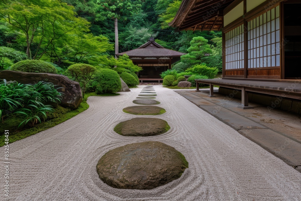 serene japanese garden with traditional architecture serene japanese garden with traditional architecture