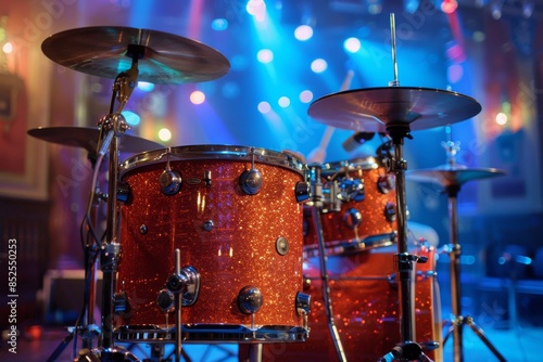 Drum Set on Stage Under Concert Lights