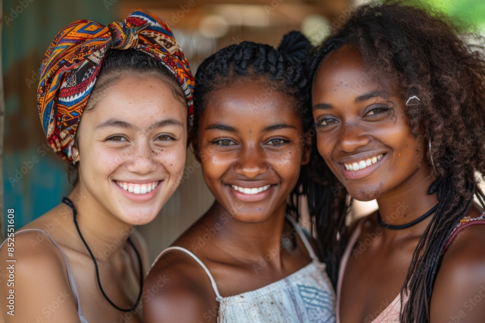 Fototapeta premium Three smiling women friends