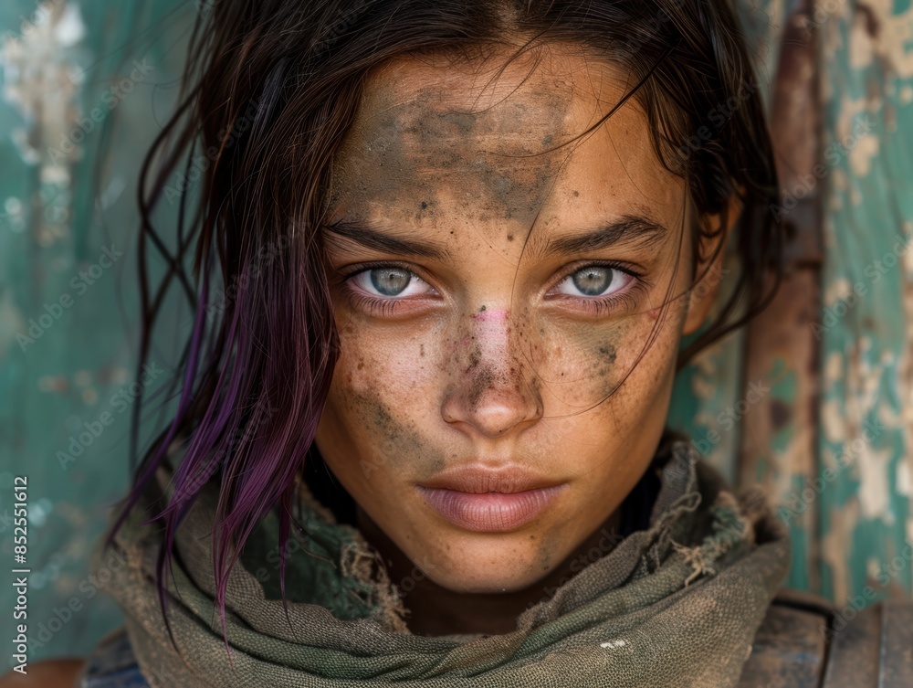 Piercing gaze of a young woman with striking eyes Piercing gaze of a young woman with striking eyes