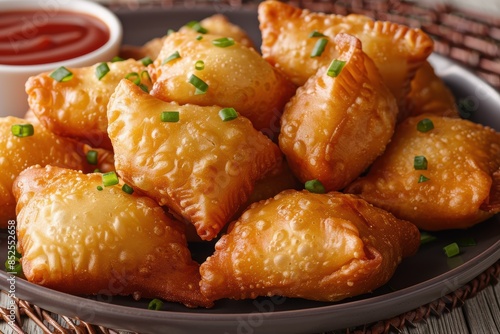 Delicious fried dumplings with green onions