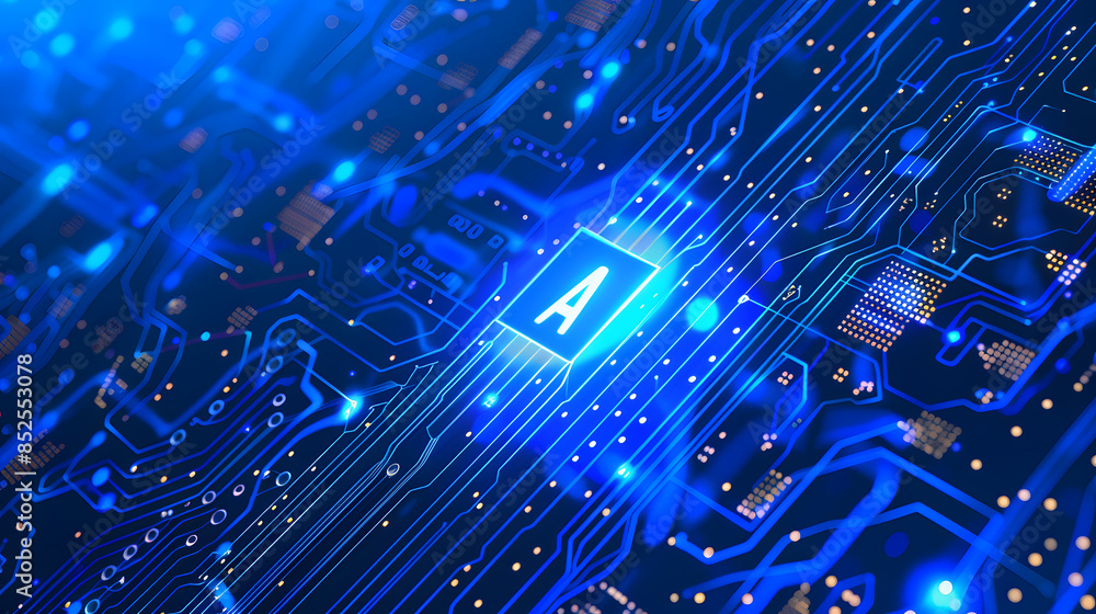 technological blue background with chip technological blue background with chip