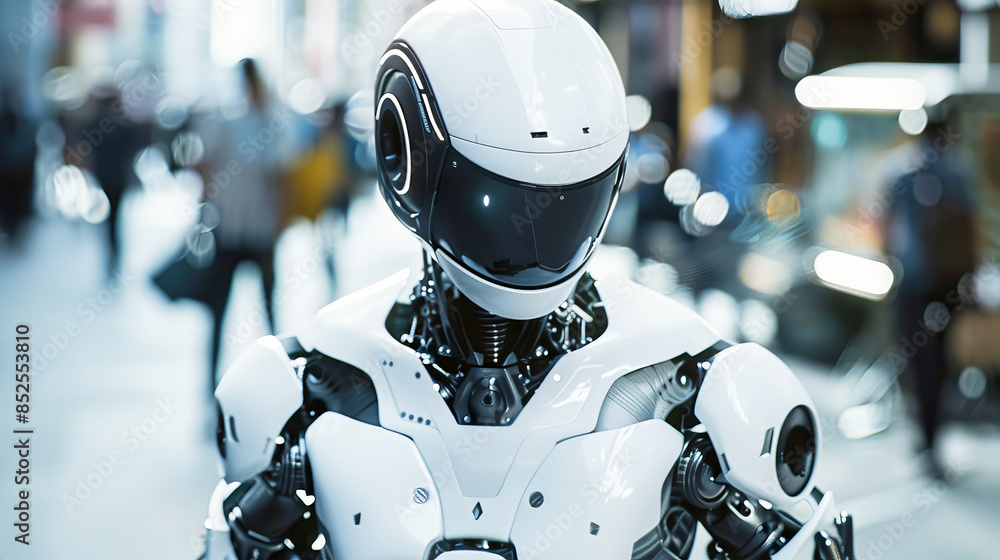 Fototapeta premium A futuristic humanoid robot in an urban setting
