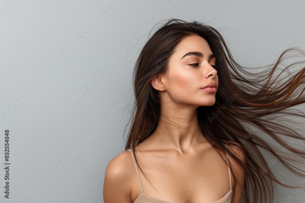 Stunning Brazilian with hair flowing beautifully in a breeze Stunning Brazilian with hair flowing beautifully in a breeze