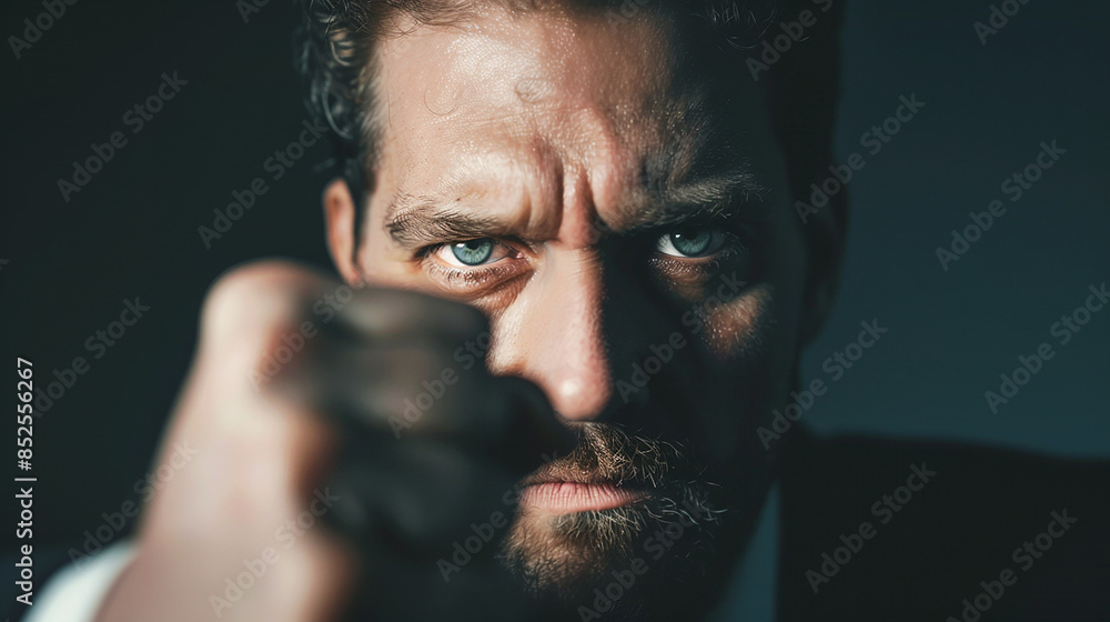 A close-up of a man with a determined face.