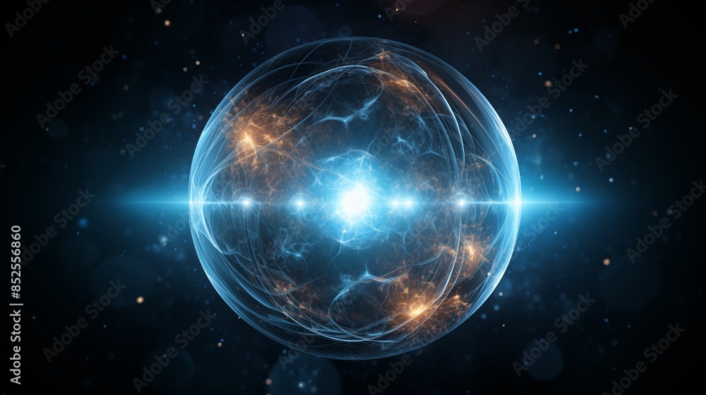 Obraz premium A hypnotic glowing cosmic sphere emitting energy with blue light in a celestial space setting