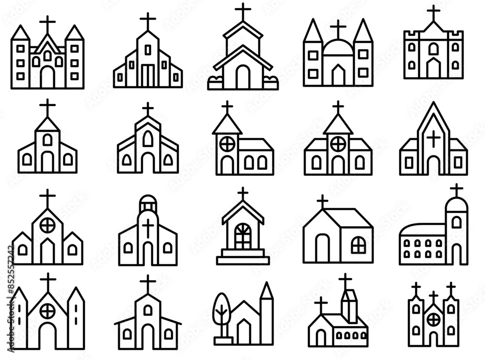 Church building line icon illustration collection Church building line icon illustration collection