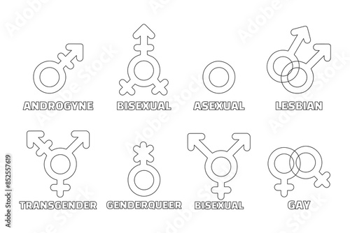 LGBT symbols collection outline style