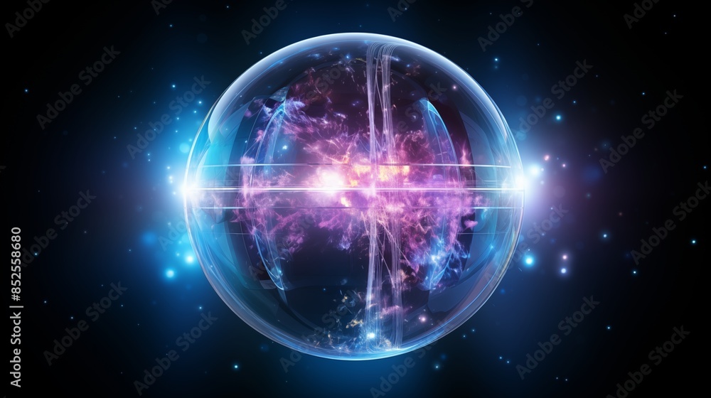 Fototapeta premium Glowing Energy Sphere: A Cosmic Abstract with Radiant Colors and Luminescent Glows in Space