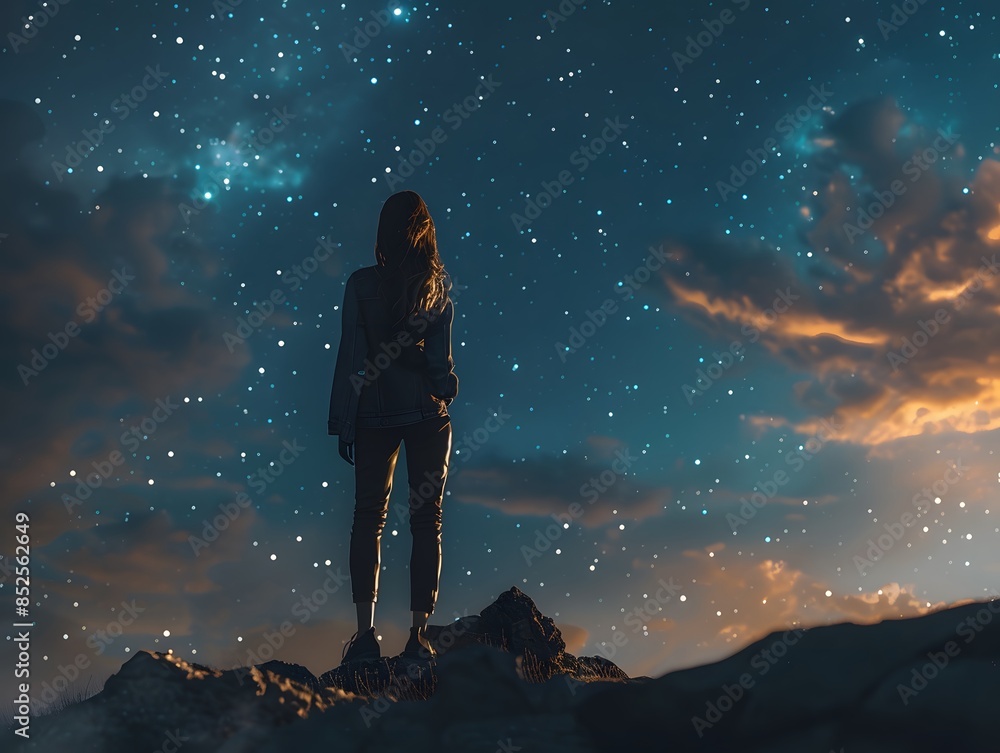 Obraz premium A woman looking up at the stars in the sky
