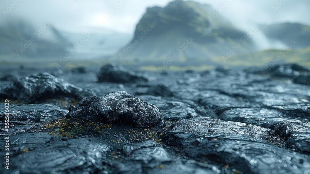 Close-up of a Wet, Black, Volcanic Rock Surface Close-up of a Wet, Black, Volcanic Rock Surface