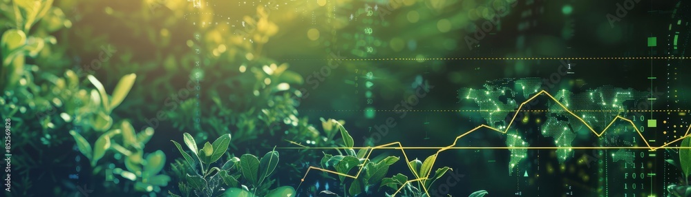 A thoughtprovoking artwork featuring a stock chart overlayed with sustainability concepts A thoughtprovoking artwork featuring a stock chart overlayed with sustainability concepts