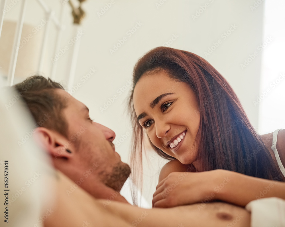 Couple, holding and cuddle in bed with love after morning wake up for relationship or bond together in house. Man, woman and happy in bedroom with blanket, pillow and sheets for dating or romance Couple, holding and cuddle in bed with love after morning wake up for relationship or bond together in house. Man, woman and happy in bedroom with blanket, pillow and sheets for dating or romance