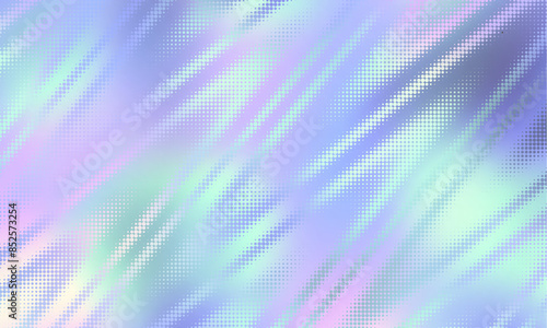 Holographic gradient halftone dots background. Vector illustration. Abstract pop art style dots on abstract blur background