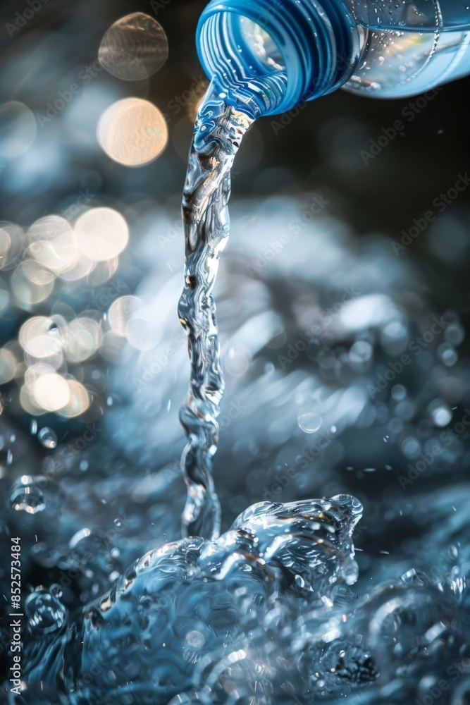 Close-up of a refillable water bottle being filled from a tap, showcasing the elimination of single-use bottles, suitable for themes of waste reduction and sustainable hydration Close-up of a refillable water bottle being filled from a tap, showcasing the elimination of single-use bottles, suitable for themes of waste reduction and sustainable hydration