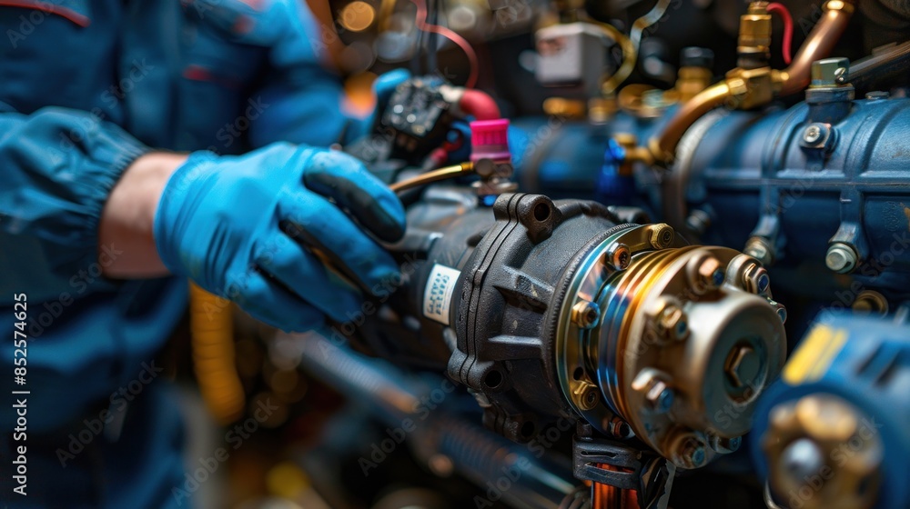 Close-up of a Mechanic's Hand Working on a Complex Engine Close-up of a Mechanic's Hand Working on a Complex Engine