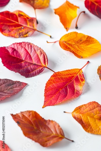 Close-up of autumn leaves in vibrant colors of red