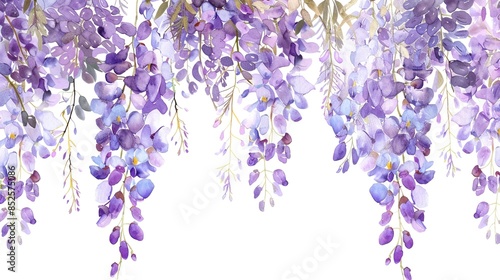 Watercolor wisteria clipart with cascading purple blooms.