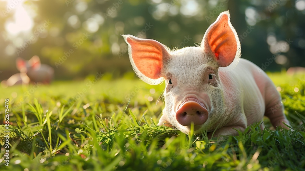The cute piglet on grass The cute piglet on grass