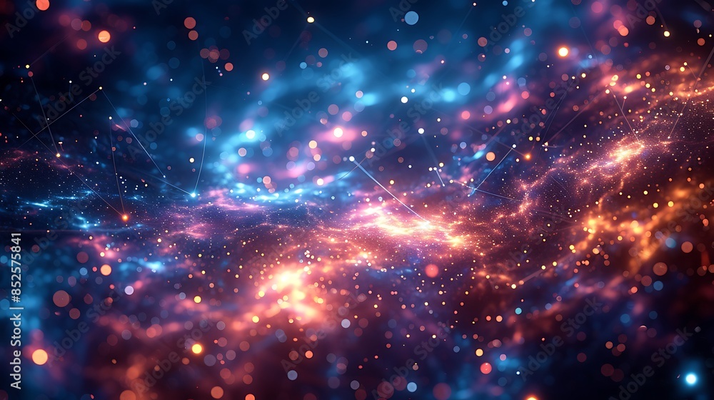 Fototapeta premium A mesmerizing view of stars forming constellations with thin connecting lines over a dark celestial background. The scene showcases bright stars linked by delicate lines, set against a deep