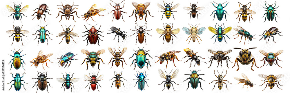 Set of Macro flying insects isolated against transparent background Ai generated Set of Macro flying insects isolated against transparent background Ai generated
