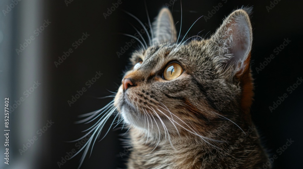 Obraz premium Cat with Head Tilted: A close-up of a cat with its head tilted to one side. Feline. Pet. 