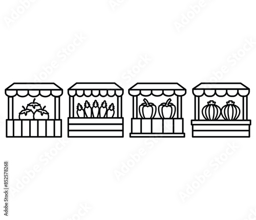 vegetable farmer market harvest icons symbol vector design simple black white color illustration sets