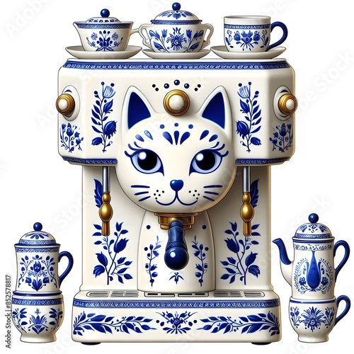 Picture of a vintage-style porcelain espresso coffee maker that looks like a white cat.
 photo