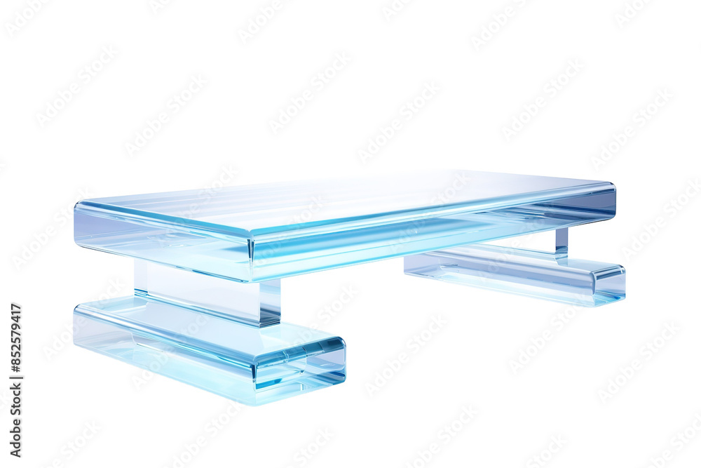 A Contemporary Glass Coffee Table in the Suns Embrace on a Clear PNG or White Background. A Contemporary Glass Coffee Table in the Suns Embrace on a Clear PNG or White Background.