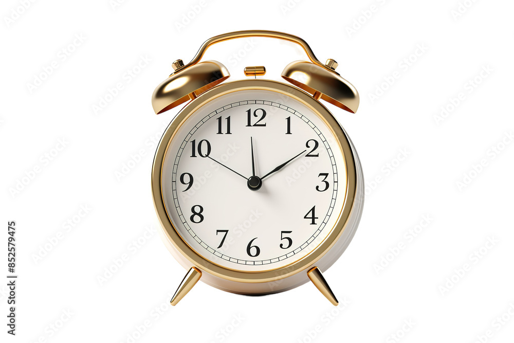 Golden Hour Alarm Clock With Elegant Design and Classic Time on a Clear PNG or White Background. Golden Hour Alarm Clock With Elegant Design and Classic Time on a Clear PNG or White Background.