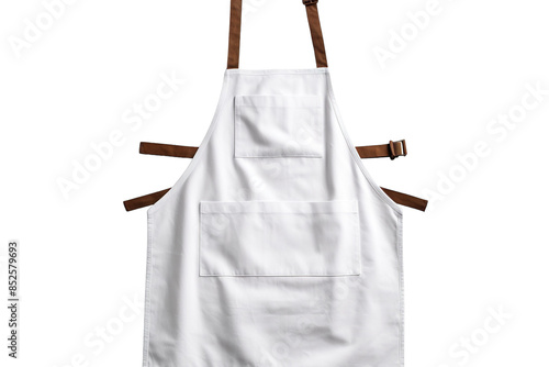 A Pristine Canvas for Culinary Creations: A White Apron With Brown Leather Straps on a Clear PNG or White Background.