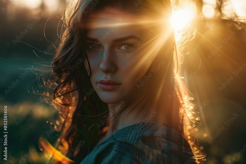A beautiful woman with long hair bathed in warm sunlight, perfect for beauty or lifestyle photoshoots A beautiful woman with long hair bathed in warm sunlight, perfect for beauty or lifestyle photoshoots