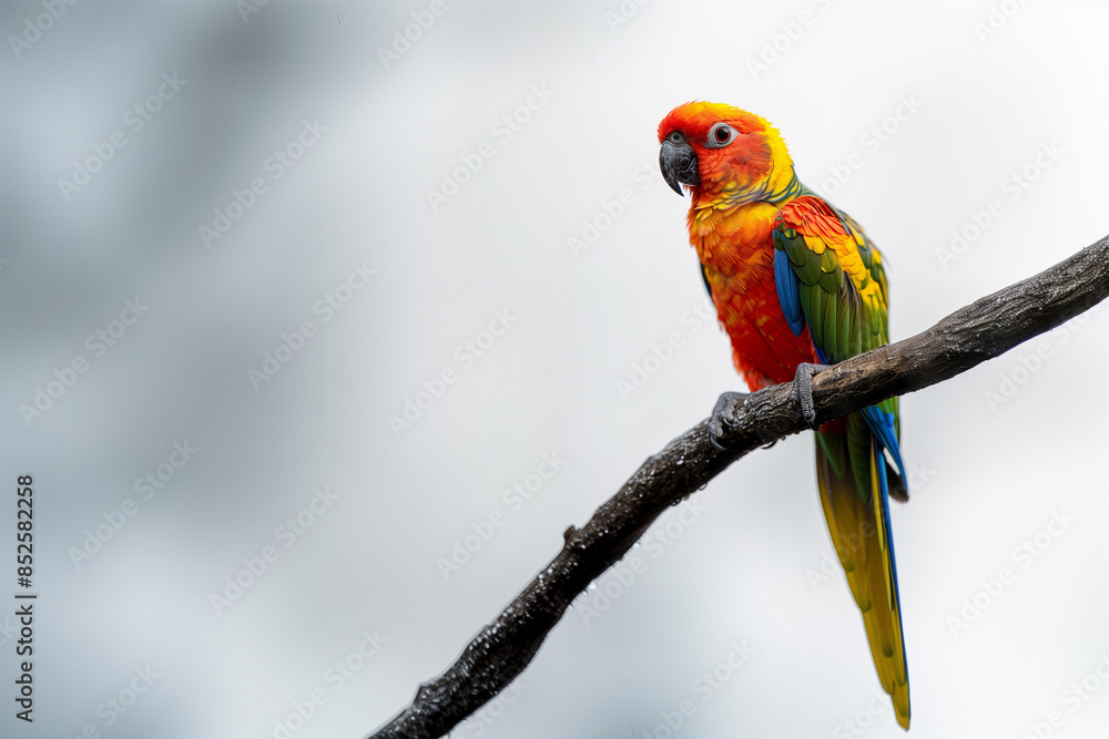 Colorful parrot with striking red, yellow, and blue plumage perched on a branch. Colorful parrot with striking red, yellow, and blue plumage perched on a branch.