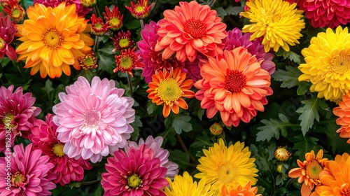 Fototapeta Naklejka Na Ścianę i Meble -  Vibrant blossoming chrysanthemums in the garden