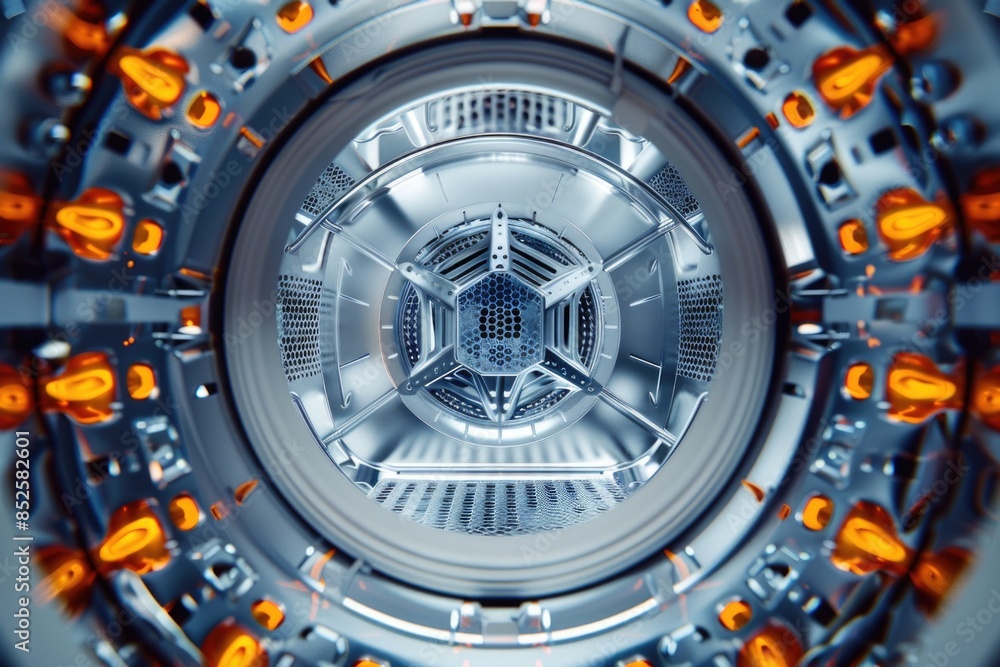 A detailed view of a machine with bright orange lights, suitable for illustrations on technology and innovation A detailed view of a machine with bright orange lights, suitable for illustrations on technology and innovation