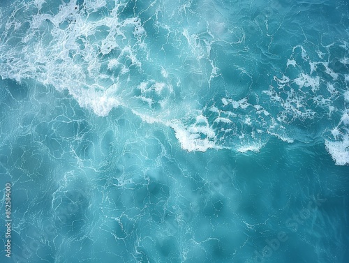 Beautiful ocean water, top view, high resolution photography, stock photo, The ocean water is clear and blue, with waves crashing on the shore © Deanmon