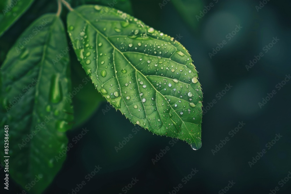 Leaf And Water Drop. Fresh Green Leaf with Water Drops on Natural Background Leaf And Water Drop. Fresh Green Leaf with Water Drops on Natural Background