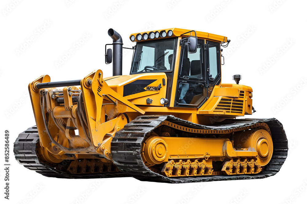 A Yellow Bulldozer Ready for Action on a White Background on a Clear PNG or White Background. A Yellow Bulldozer Ready for Action on a White Background on a Clear PNG or White Background.