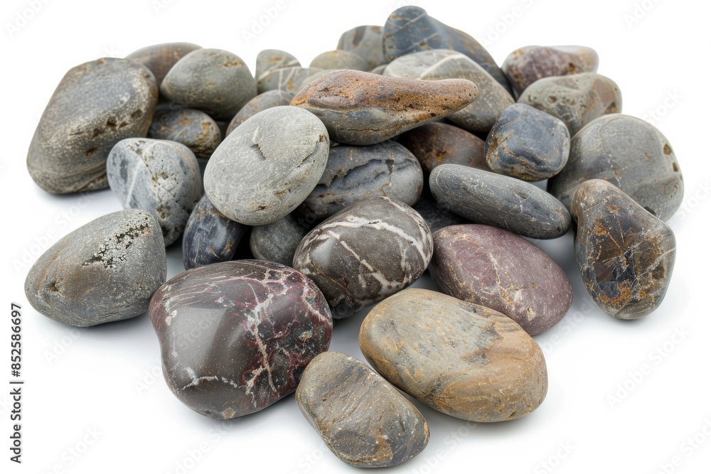 Pebble Stone. Isolated Grey Pebble on White Background Closeup Pebble Stone. Isolated Grey Pebble on White Background Closeup